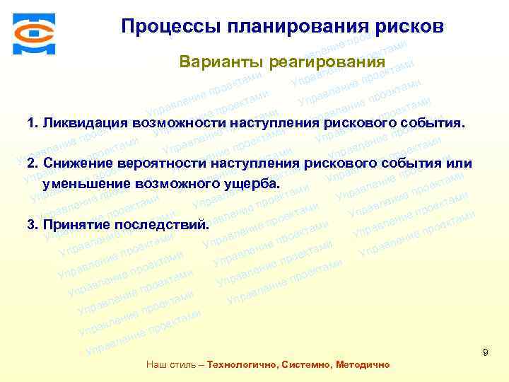 и Процессы планированияекрисков там о Консалтинговая компания ТСМ пр ми ние ле екта ав