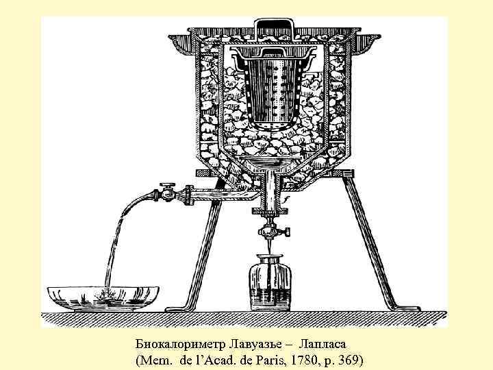 Биокалориметр Лавуазье – Лапласа (Mem. de l’Acad. de Paris, 1780, p. 369) 