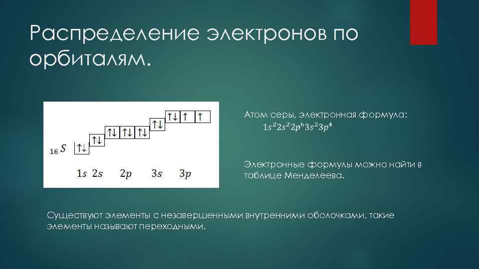 Распределение электронов в атоме серы