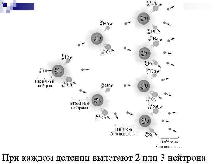 х При каждом делении вылетают 2 или 3 нейтрона 