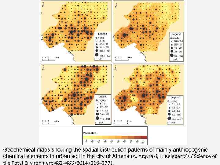 Geochemical maps showing the spatial distribution patterns of mainly anthropogenic chemical elements in urban
