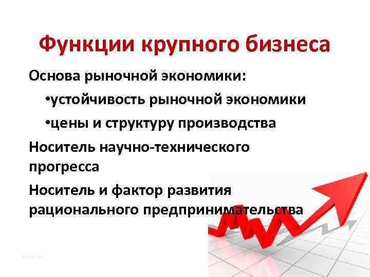 Функции крупного бизнеса Основа рыночной экономики: • устойчивость рыночной экономики • цены и структуру