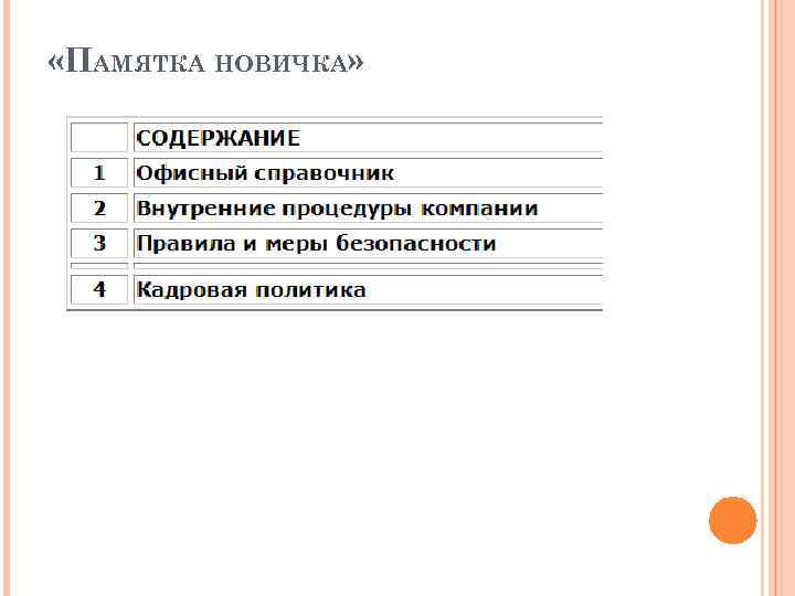  «ПАМЯТКА НОВИЧКА» 