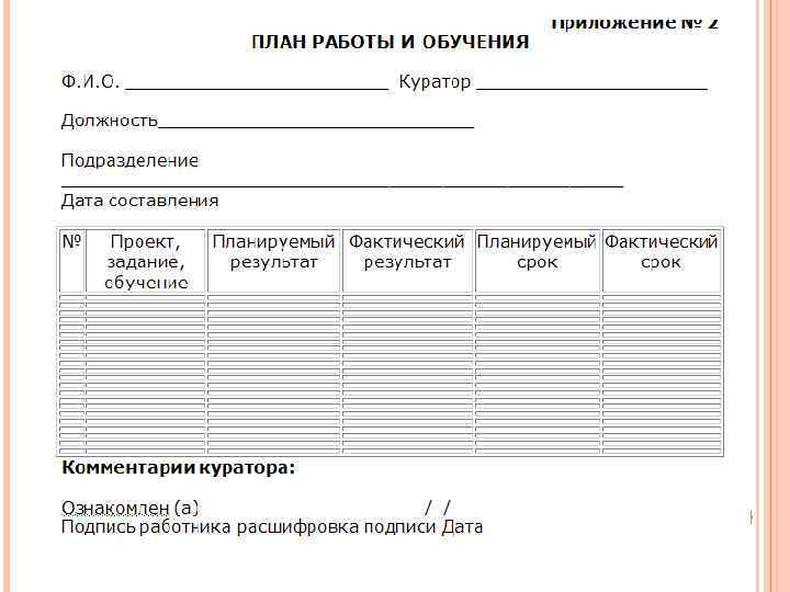 План работы куратора