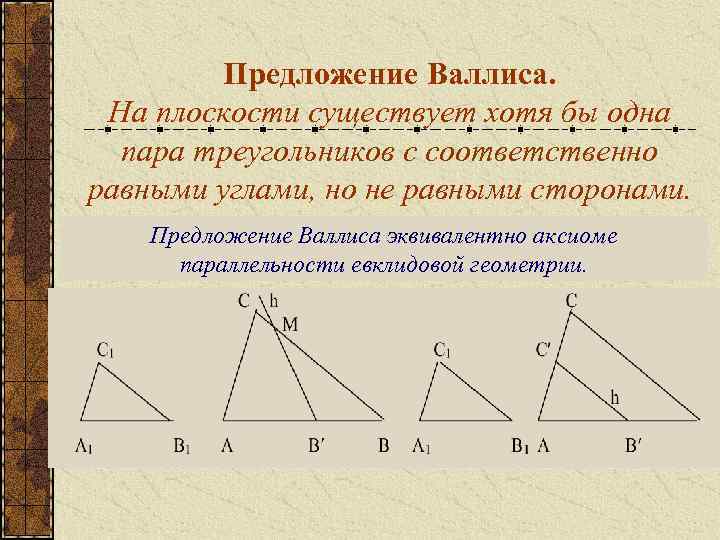 Предложение Валлиса. На плоскости существует хотя бы одна пара треугольников с соответственно равными углами,