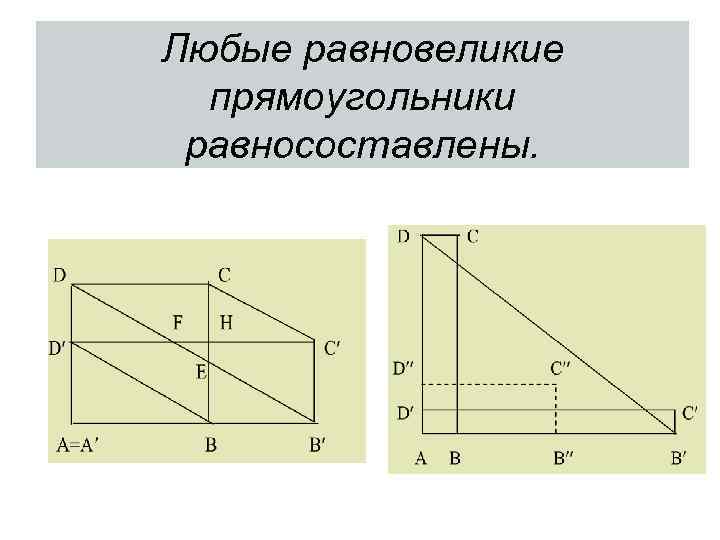 Любые равновеликие прямоугольники равносоставлены. 