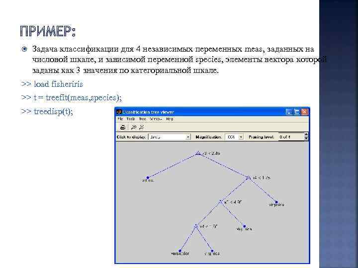  Задача классификации для 4 независимых переменных meas, заданных на числовой шкале, и зависимой