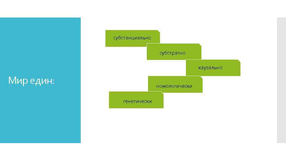 субстанциально субстратно каузально Мир един: номологически генетически 