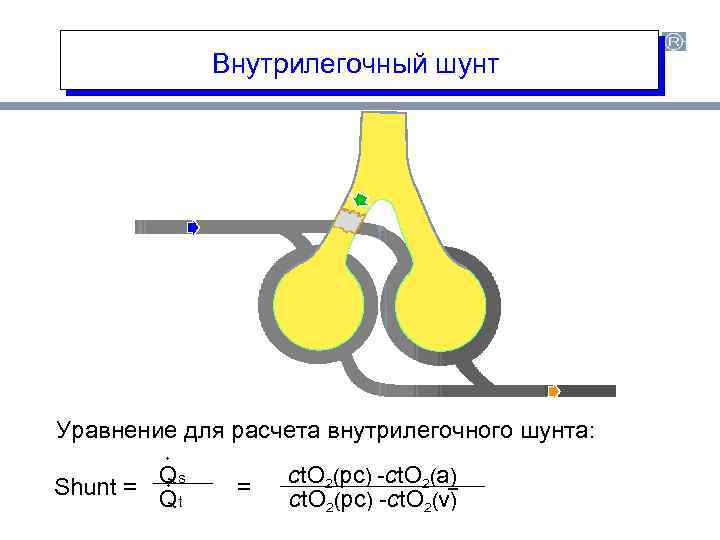 Внутрилегочный шунт Уравнение для расчета внутрилегочного шунта: Shunt = Qs Qt = ct. O
