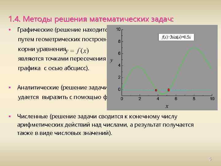 1. 4. Методы решения математических задач: § Графические (решение находится путем геометрических построений: корни