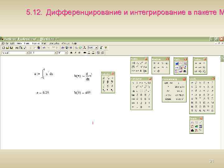 5. 12. Дифференцирование и интегрирование в пакете M 21 