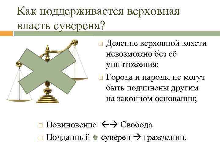 Как поддерживается верховная власть суверена? Деление верховной власти невозможно без её уничтожения; Города и