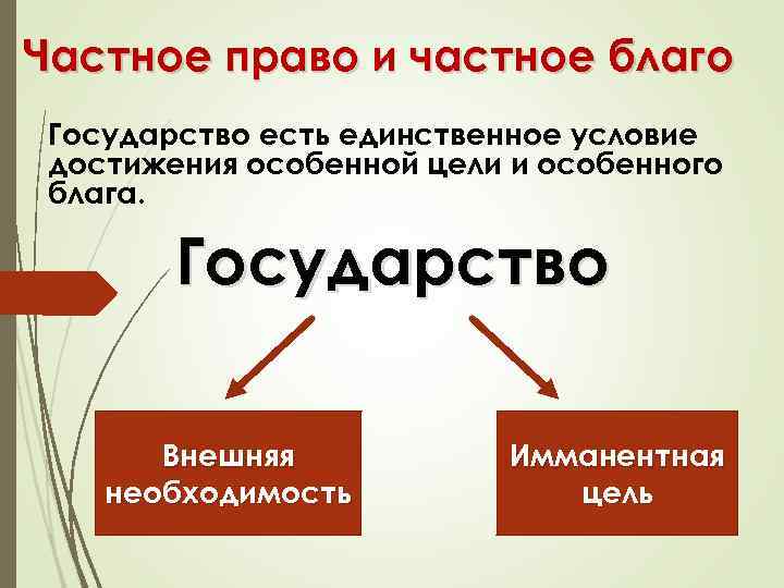 Частное право и частное благо Государство есть единственное условие достижения особенной цели и особенного