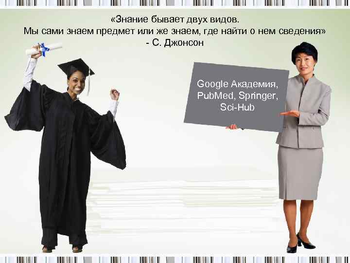  «Знание бывает двух видов. Мы сами знаем предмет или же знаем, где найти