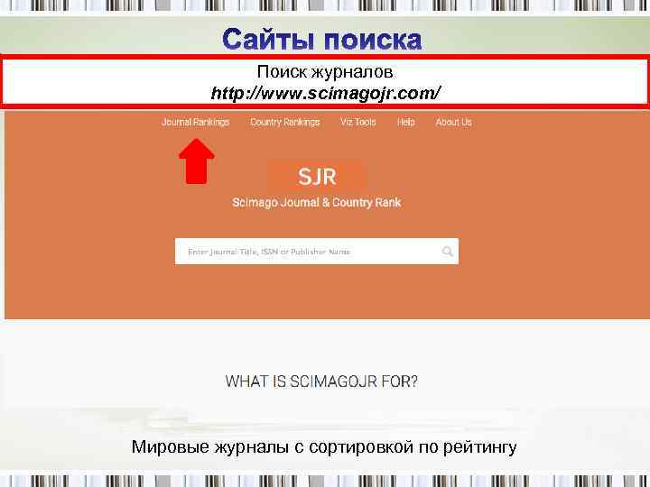 Поиск журналов http: //www. scimagojr. com/ Мировые журналы с сортировкой по рейтингу 
