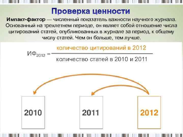 Импакт-фактор — численный показатель важности научного журнала. Основанный на трехлетнем периоде, он являет собой