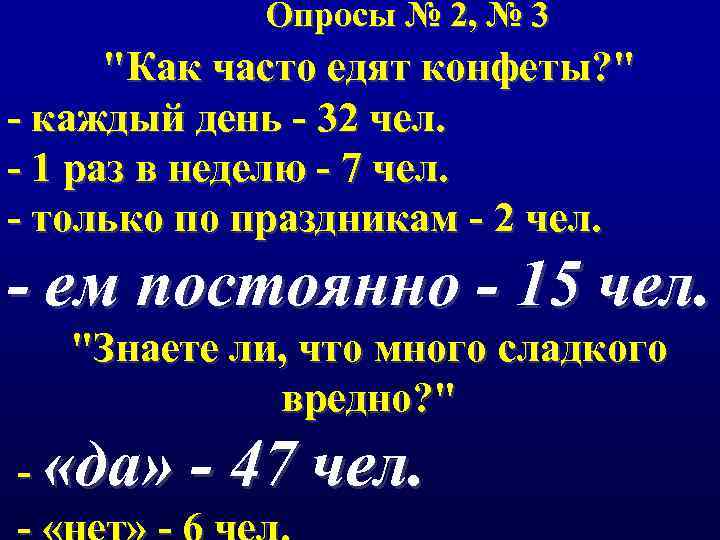 Опросы № 2, № 3 "Как часто едят конфеты? " - каждый день -