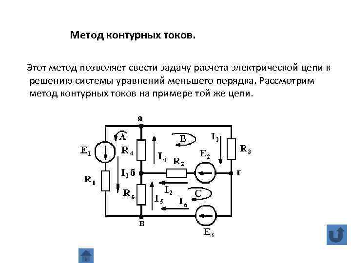 Метод контурных токов. Этот метод позволяет свести задачу расчета электрической цепи к решению системы