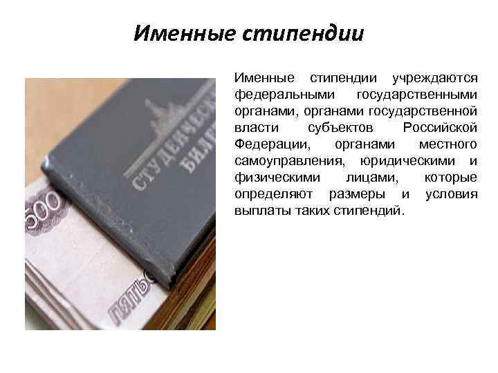 Именные стипендии учреждаются федеральными государственными органами, органами государственной власти субъектов Российской Федерации, органами местного