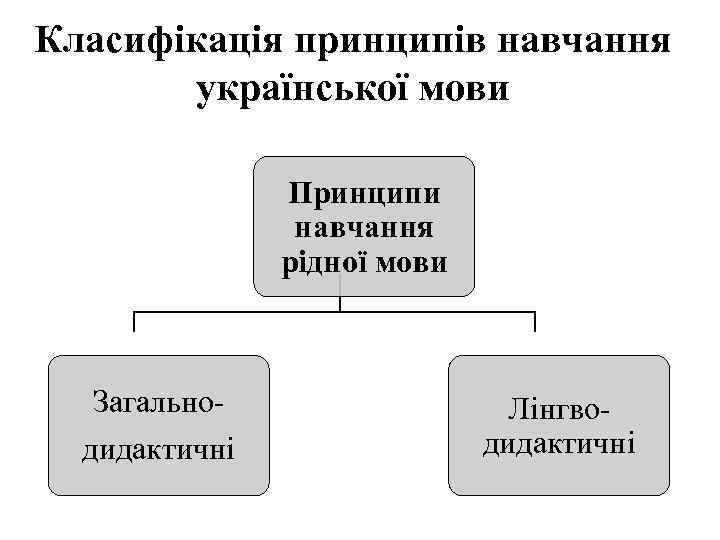 Класифікація принципів навчання української мови Принципи навчання рідної мови Загальнодидактичні Лінгводидактичні 