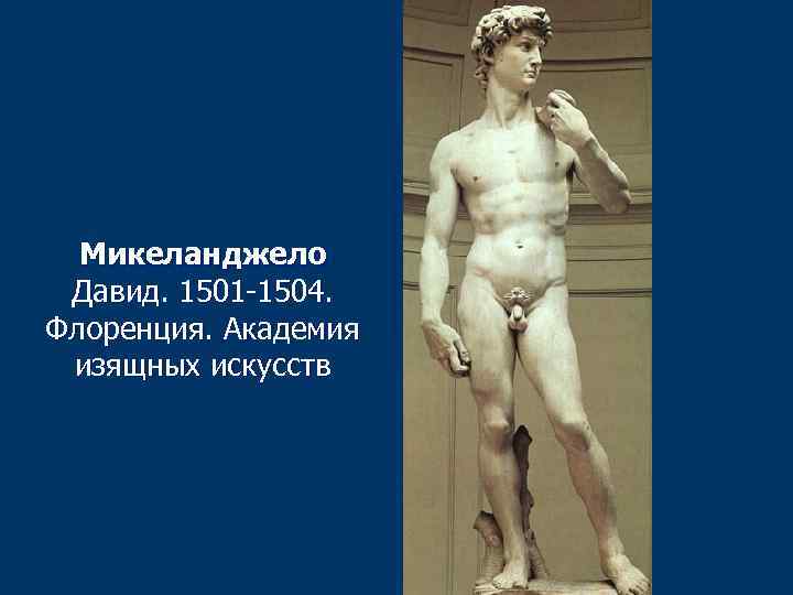 Микеланджело Давид. 1501 -1504. Флоренция. Академия изящных искусств 