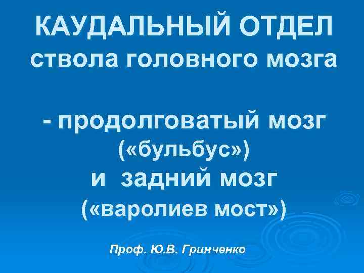 КАУДАЛЬНЫЙ ОТДЕЛ ствола головного мозга - продолговатый мозг ( «бульбус» ) и задний мозг