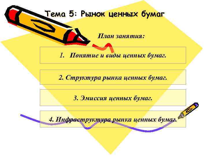Тема 5: Рынок ценных бумаг План занятия: 1. Понятие и виды ценных бумаг. 2.