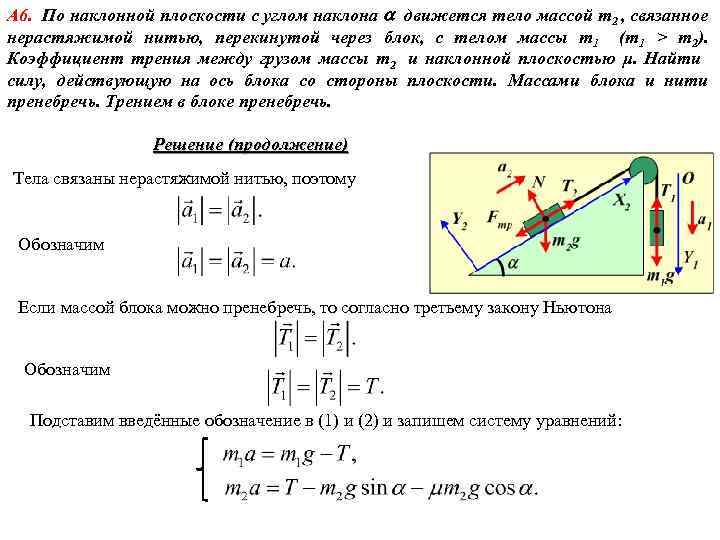 Чему равно ускорение груза 500. Движение связанных тел по наклонной плоскости. Тело движется по наклонной плоскости. Груз на наклонной плоскости силы. Наклонная плоскость с блоком.