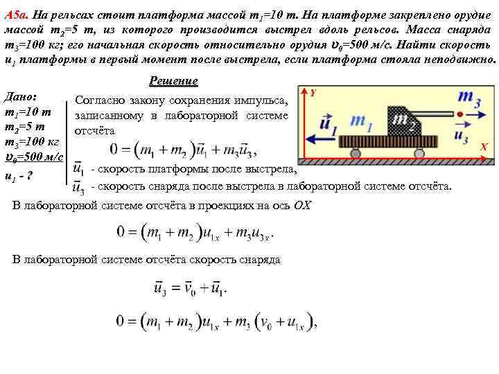 Трактор массой 5 тонн стоит на дороге. На рельсах стоит платформа. Масса к платформы. На горизонтальных рельсах стоит платформа с песком. Две задачи динамики материальной точки.