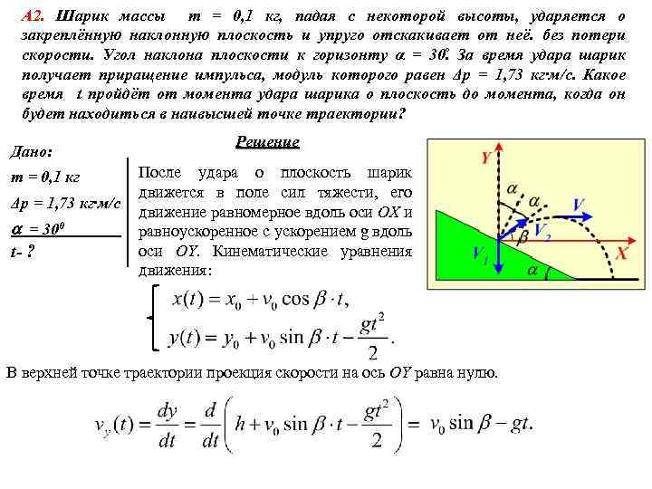 А 2. Шарик массы m = 0, 1 кг, падая с некоторой высоты, ударяется