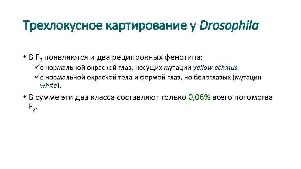 Трехлокусное картирование у Drosophila • В F 2 появляются и два реципрокных фенотипа: üс
