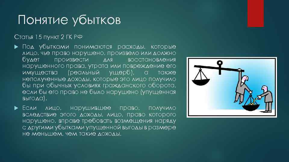 Статья 15 пункт. Понятие убытков. Под убытками понимаются. Под убытками понимаются расходы. Реальный ущерб это в гражданском праве.