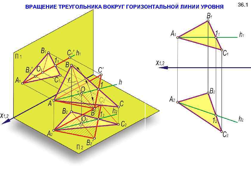 ВРАЩЕНИЕ ТРЕУГОЛЬНИКА ВОКРУГ ГОРИЗОНТАЛЬНОЙ ЛИНИИ УРОВНЯ 36. 1 