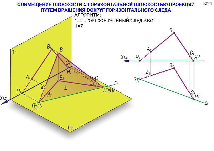Горизонтально проецирующая плоскость. Плоскость совмещения Начертательная геометрия. Способ совмещения Начертательная геометрия. Способ совмещения плоскостей проекций. Метод совмещения плоскости с плоскостью проекций.