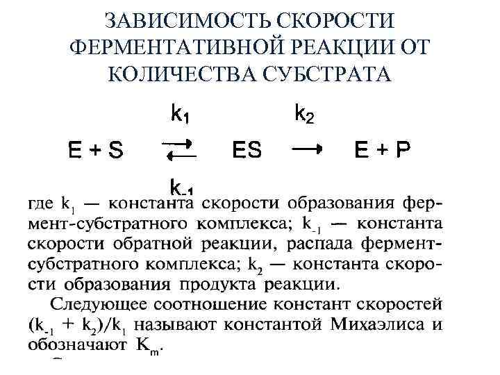 ЗАВИСИМОСТЬ СКОРОСТИ ФЕРМЕНТАТИВНОЙ РЕАКЦИИ ОТ КОЛИЧЕСТВА СУБСТРАТА 