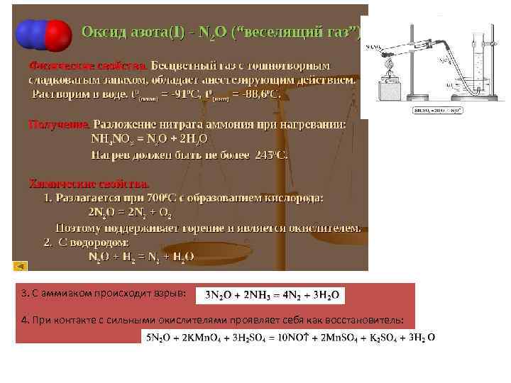 3. С аммиаком происходит взрыв: 4. При контакте с сильными окислителями проявляет себя как