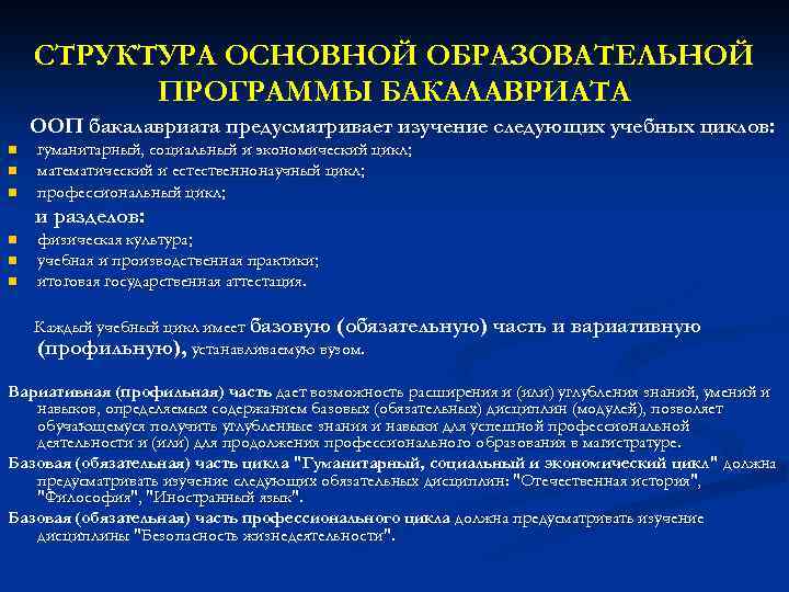 Структура основного образования. Структура программы бакалавриата. Программа бакалавр. Образовательная программа бакалавриата.