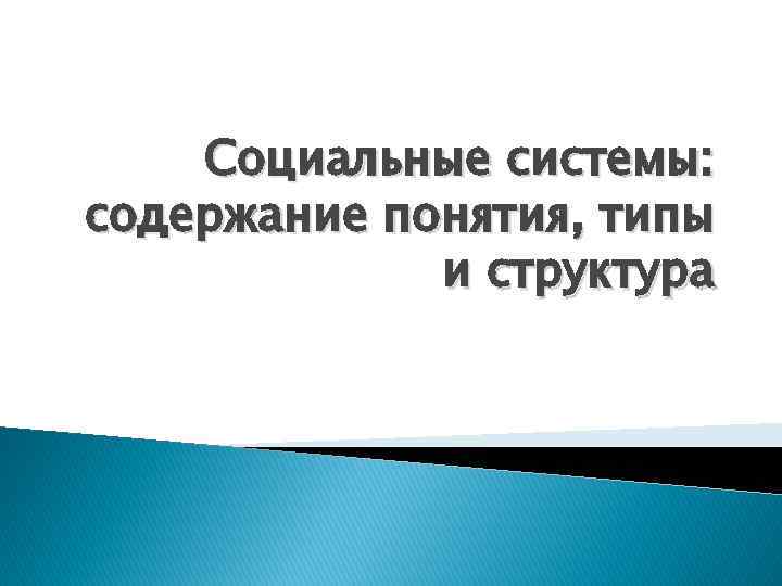 Социальные системы: содержание понятия, типы и структура 