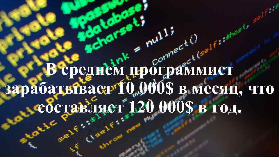 В среднем программист зарабатывает 10 000$ в месяц, что составляет 120 000$ в год.