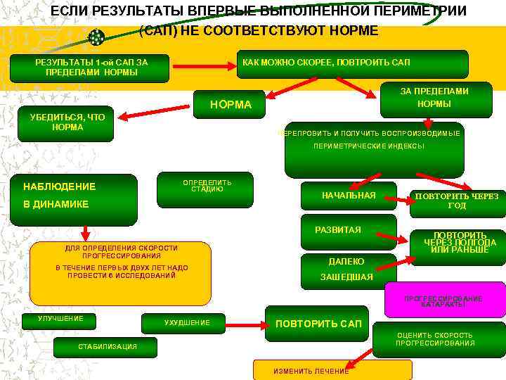 ЕСЛИ РЕЗУЛЬТАТЫ ВПЕРВЫЕ ВЫПОЛНЕННОЙ ПЕРИМЕТРИИ (САП) НЕ СООТВЕТСТВУЮТ НОРМЕ РЕЗУЛЬТАТЫ 1 -ой САП ЗА