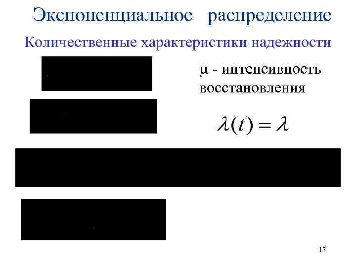 Экспоненциальное распределение Количественные характеристики надежности - интенсивность восстановления 17 