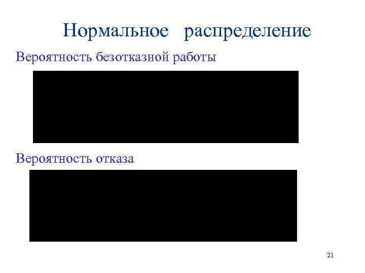 Нормальное распределение Вероятность безотказной работы Вероятность отказа 21 