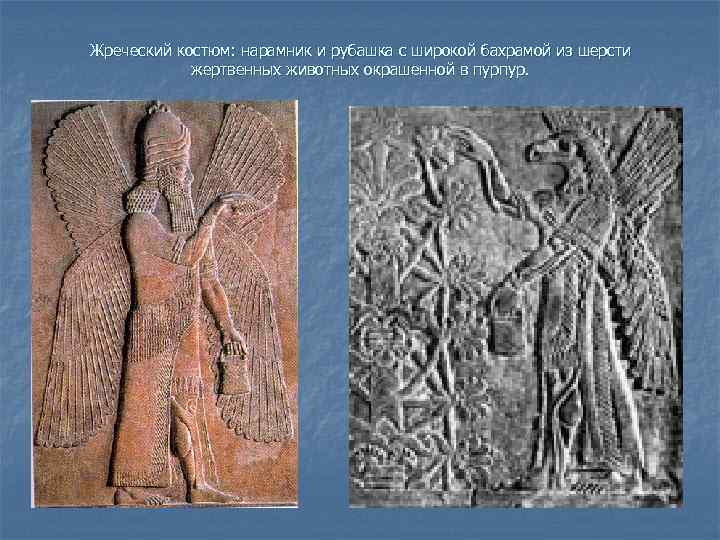 Жреческий костюм: нарамник и рубашка с широкой бахрамой из шерсти жертвенных животных окрашенной в