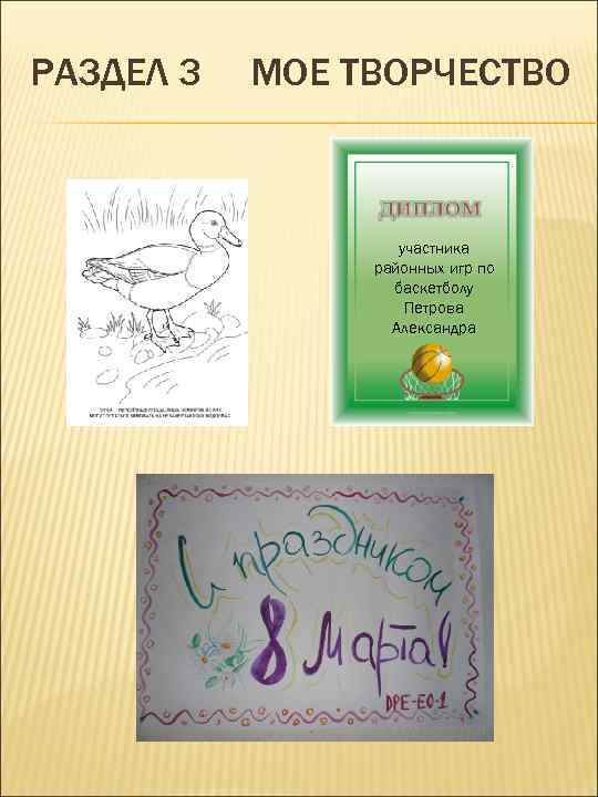 РАЗДЕЛ 3 МОЕ ТВОРЧЕСТВО участника районных игр по баскетболу Петрова Александра 