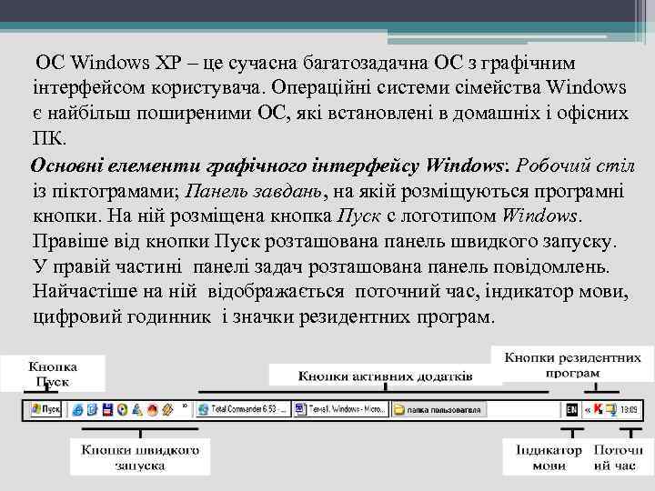 ОС Windows XP – це сучасна багатозадачна ОС з графічним інтерфейсом користувача. Операційні системи
