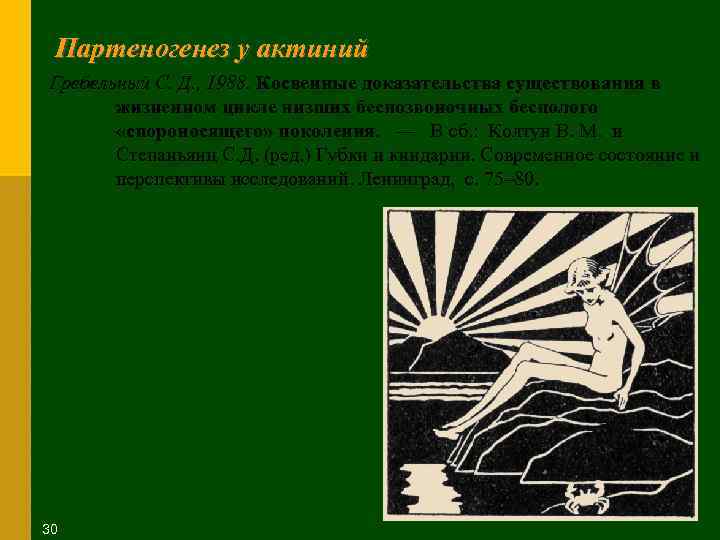 Партеногенез у актиний Гребельный С. Д. , 1988. Косвенные доказательства существования в жизненном цикле