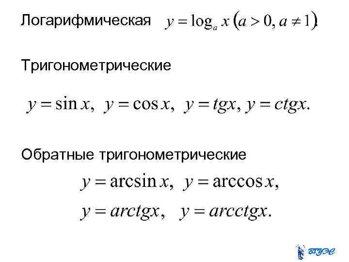 Степенные показательные логарифмические и тригонометрические функции презентация