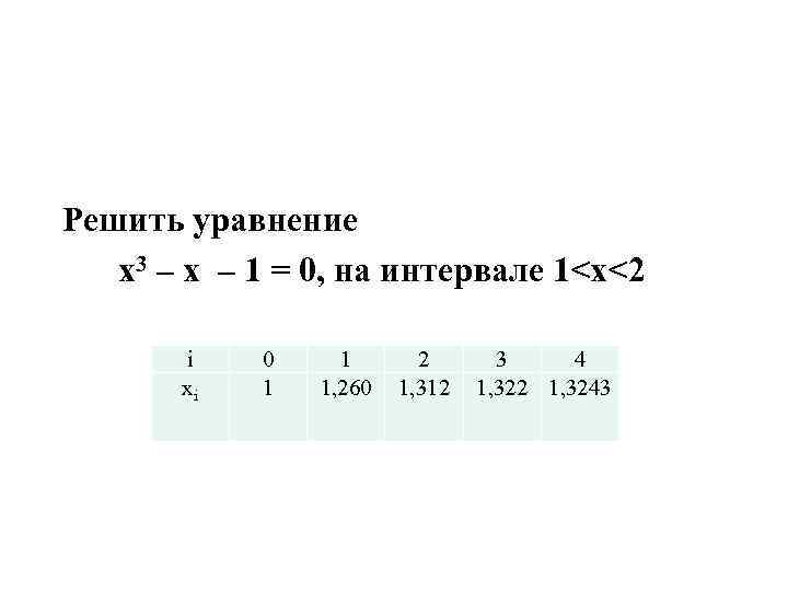 Решить уравнение x 3 – x – 1 = 0, на интервале 1<x<2 i