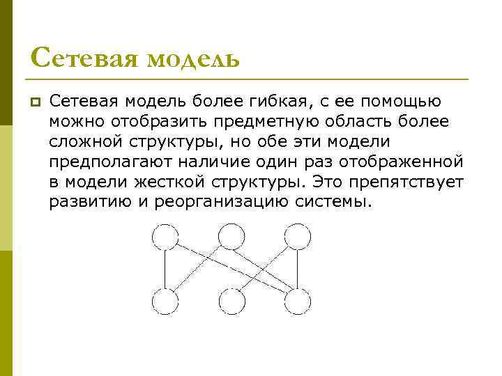 Сетевая модель p Сетевая модель более гибкая, с ее помощью можно отобразить предметную область
