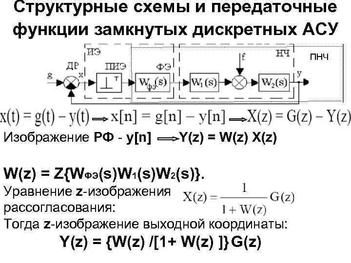 Структурные схемы и передаточные функции замкнутых дискретных АСУ ПНЧ Изображение РФ - y[n] Y(z)